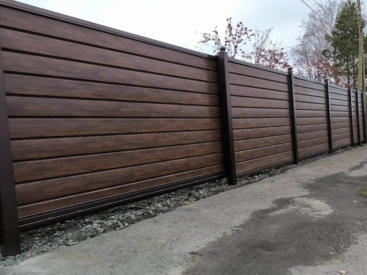 Забор из металлосайдинга Евро-Брус 46м Античное Дерево Принтек фото 5 в Алматы